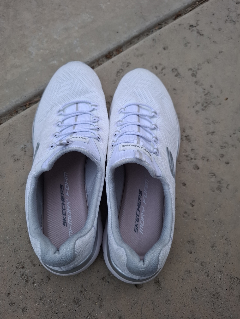 Skechers White and Sliver Knit Slip-On Sneakers - Picture 5 of 5